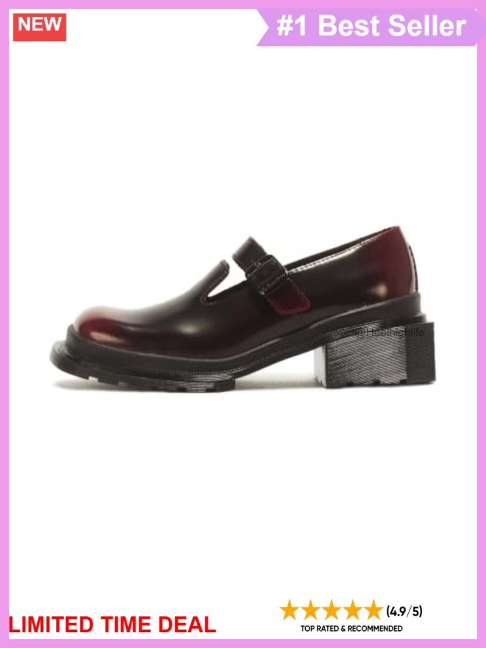 Maybole Mary Jane Pump Square Toe Block Heel Leather Women's Shoes